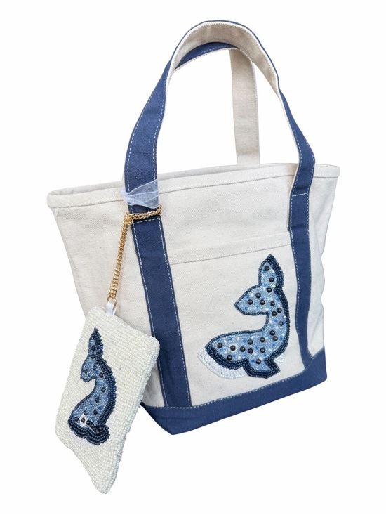 Handcrafted in India Handbags - Viral Beaded Blue Whale Canvas Mini Tote Coin Purse NWT Marshalls TJMaxx